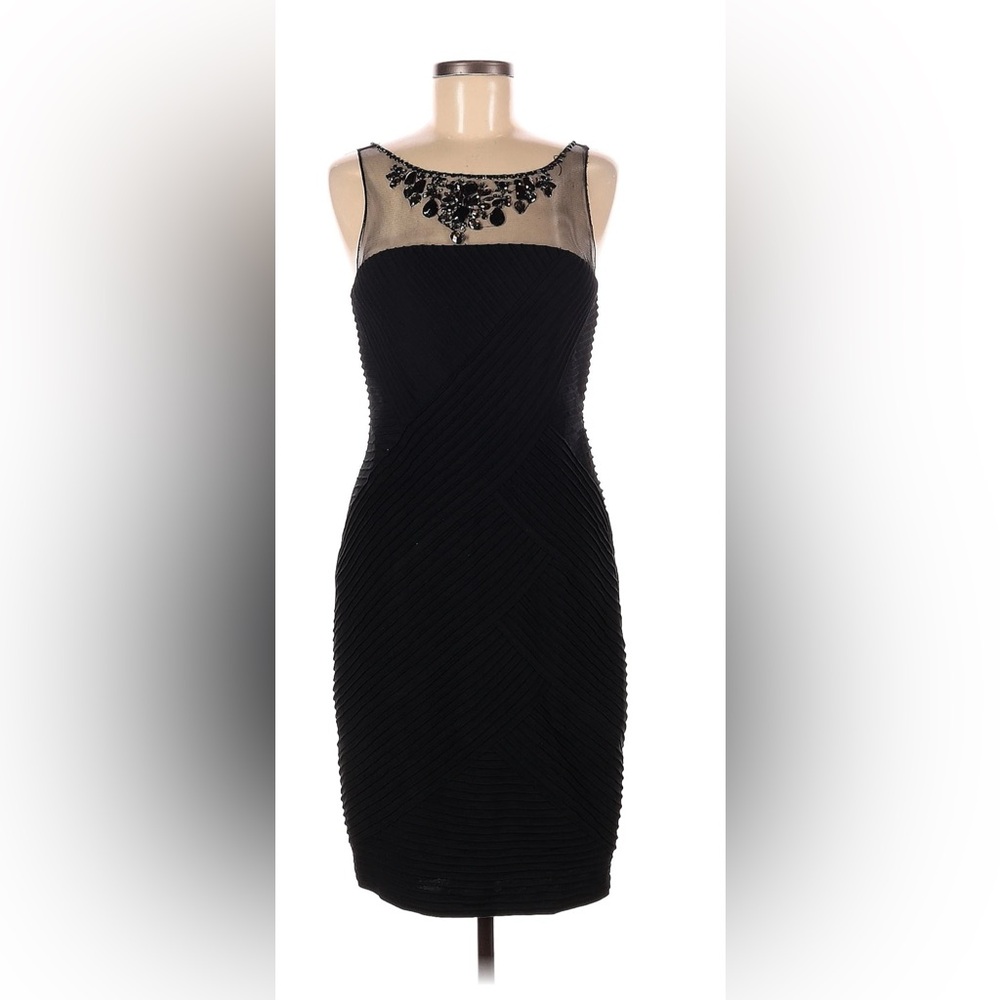 Adriana Papell black lace beaded bodycon scoop neck dress
